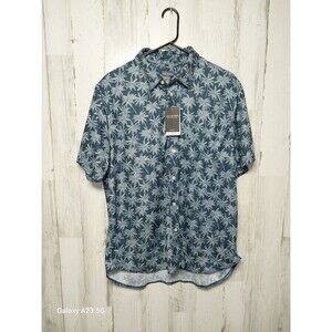 Van Heusen Performance Slim Fit Short Sleeve Button Up Blue Palm Print